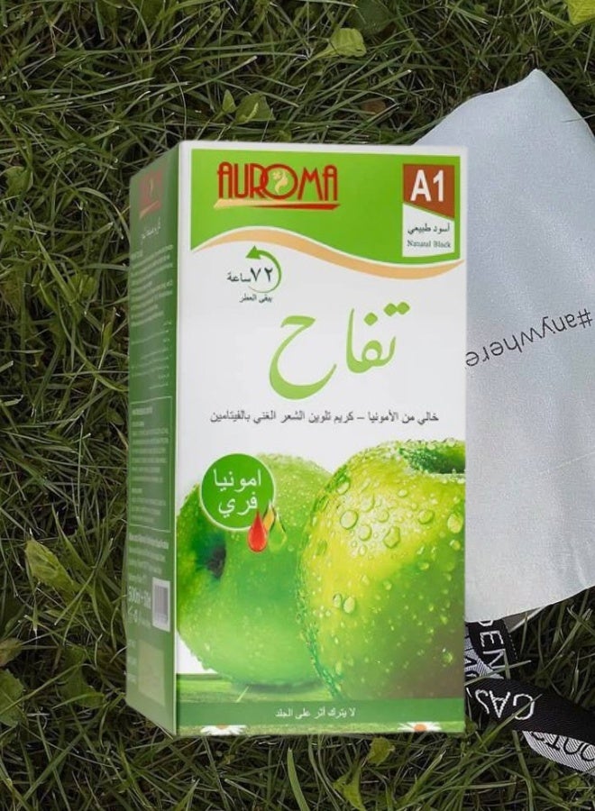 أوروما 8 قطع اوروما تفاح كريم تلوين الشعر خالي من الامونيا A1 أسود طبيعي 500 + 500 مل - Image 2